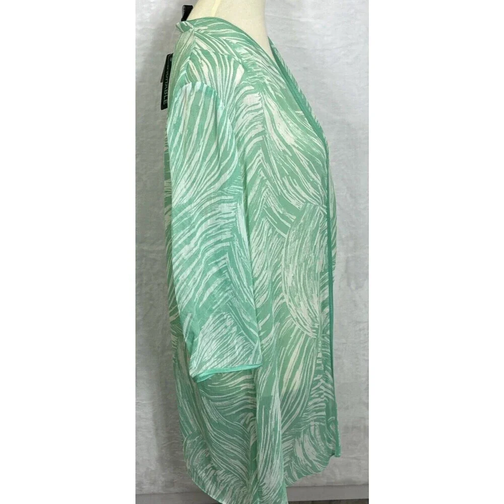Dana Kay Womens Swim Cover Up Open Front Green White Size 14 NWT
